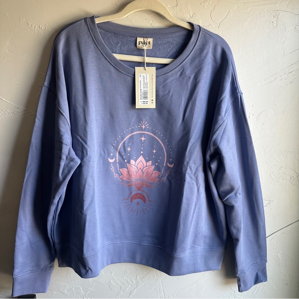 NWT Pact Organic Women's Lotus Celestial‎ Cosmic Stars Moon Sweatshirt Sz XL